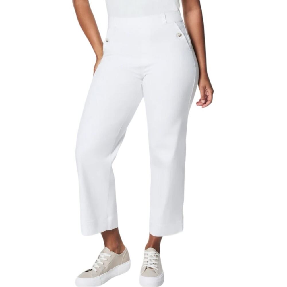 SPANX Crop Pants Wide Leg Twill White Pull On Flap Pockets Women’s Size Large